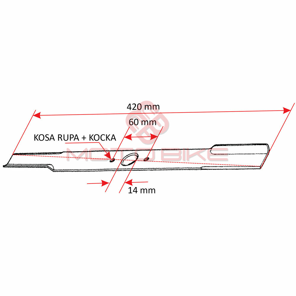 Noz kosacice l 420 mm fi 14mm (kosa rupa+kocka) trex 