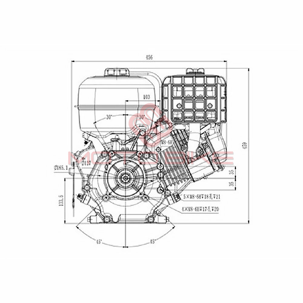 Motor zongshen gb420 420cc ( 9,0 kw / 12,5 ks )  horizontalna radilica 25mm / 102mm